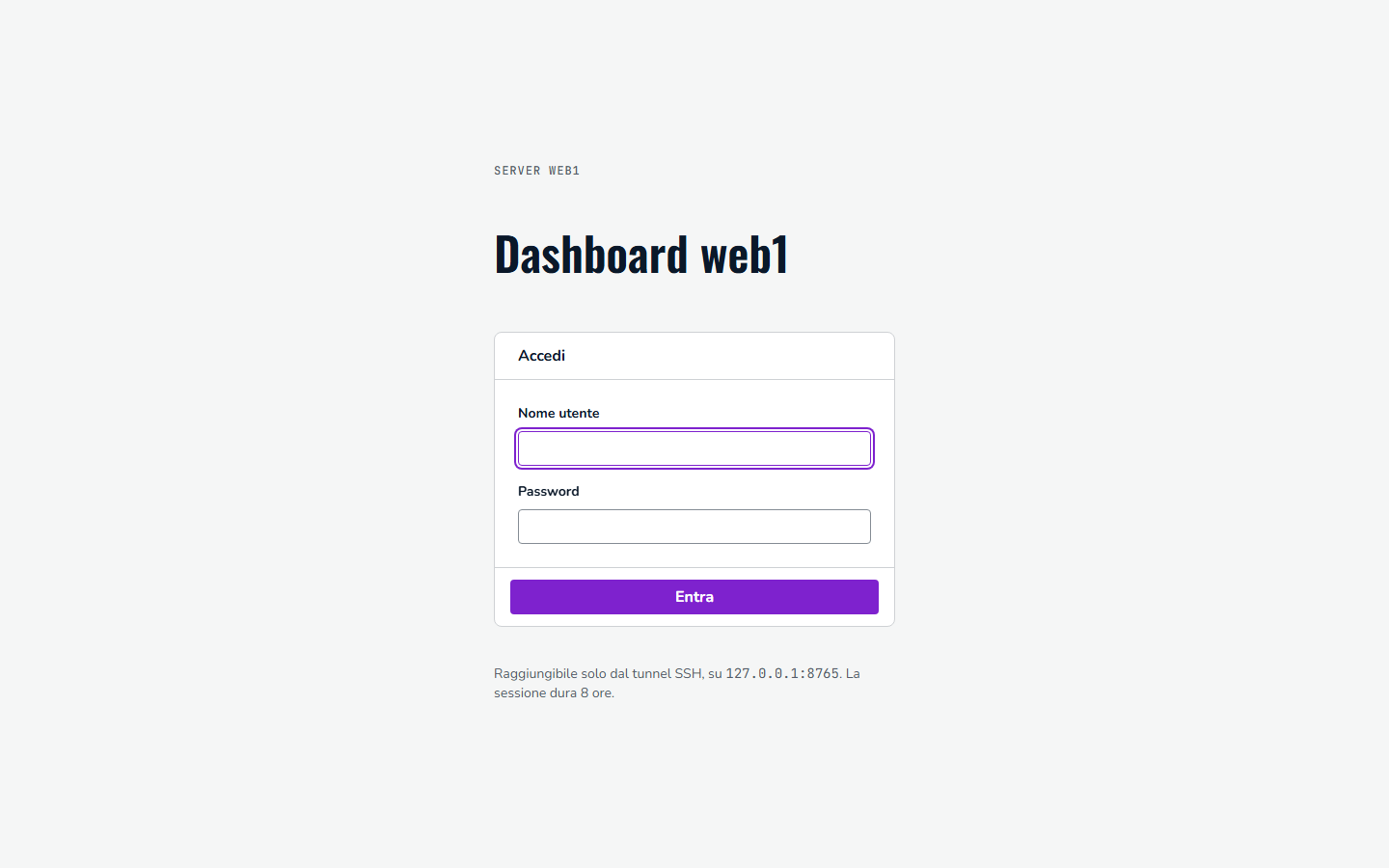 La pagina di accesso della dashboard