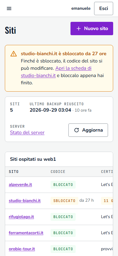 La dashboard sul telefono